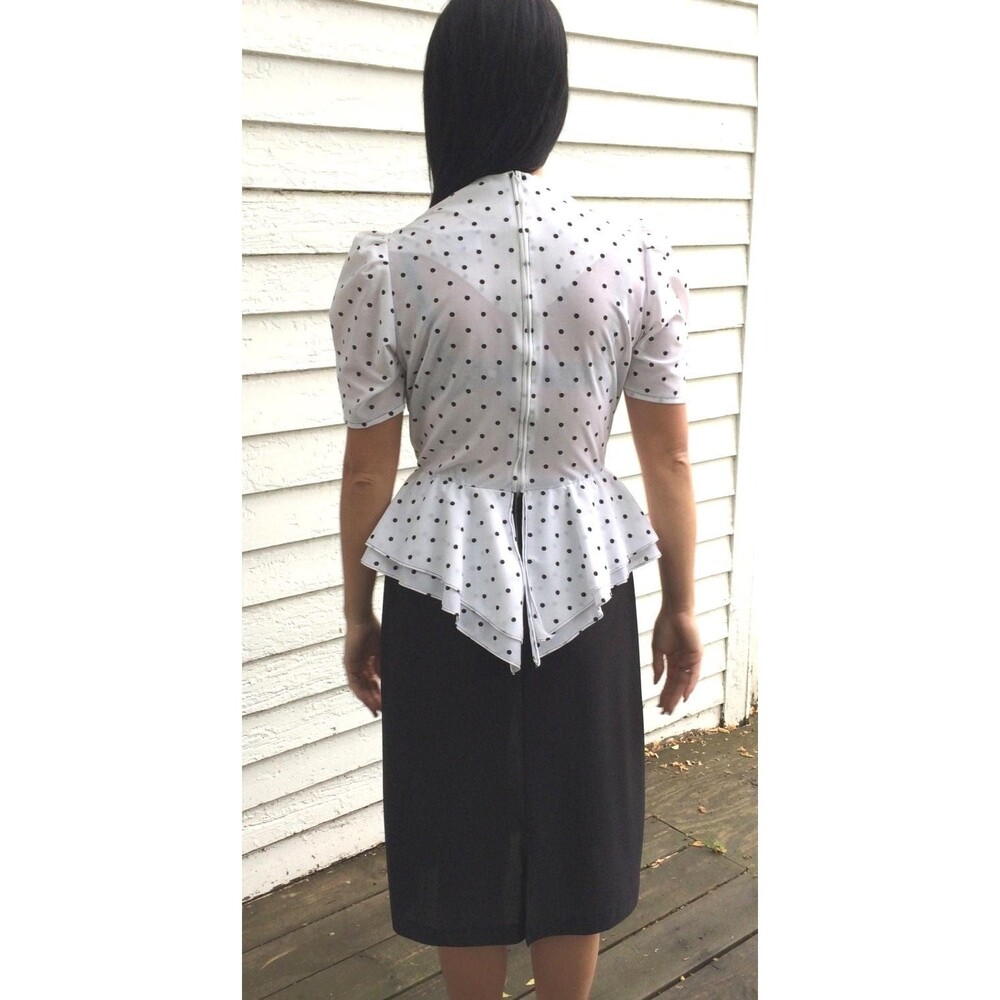 80s Polka Dot Peplum Dress Black White Sheer XS S - Picture 6 of 10